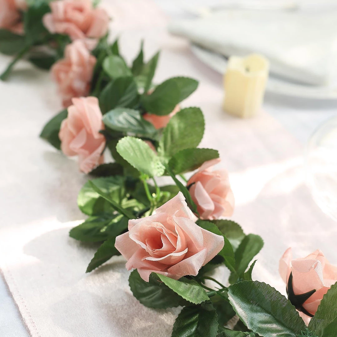 HIER_1210 Silk Rose Garlands 6FT Rose Chain Garland UV Protected Artificial Flowers - Dusty Rose 7 HIER_1210 Silk Rose Garlands 6FT Rose Chain Garland UV Protected Artificial Flowers - Dusty Rose