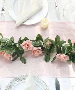 HIER_1210 Silk Rose Garlands 6FT Rose Chain Garland UV Protected Artificial Flowers - Dusty Rose 20 HIER_1210 Silk Rose Garlands 6FT Rose Chain Garland UV Protected Artificial Flowers - Dusty Rose