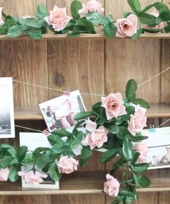 HIER_1210 Silk Rose Garlands 6FT Rose Chain Garland UV Protected Artificial Flowers - Dusty Rose