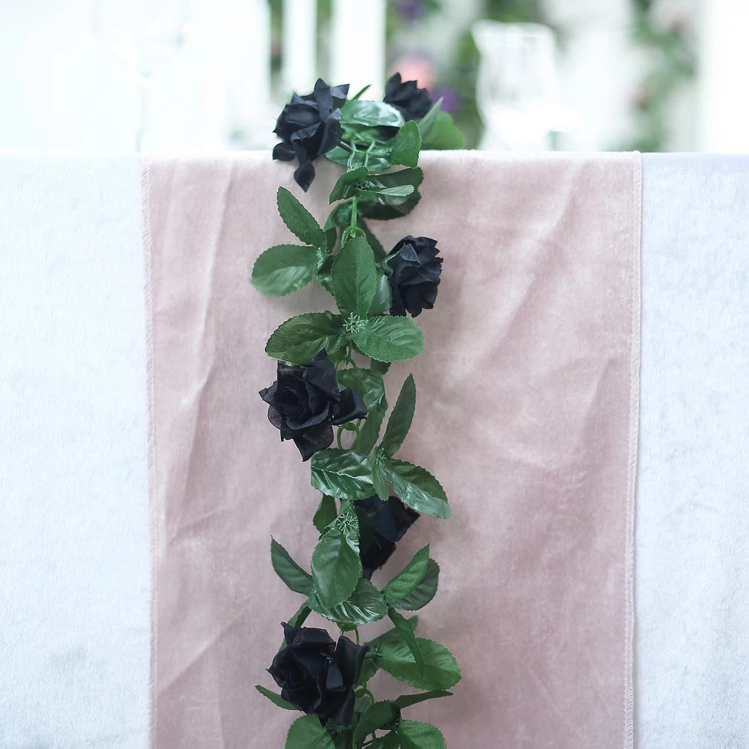 HIER_1210 6FT Rose Chain Garland UV Protected Artificial Flowers - Black 14 HIER_1210 6FT Rose Chain Garland UV Protected Artificial Flowers - Black