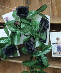 HIER_1210 6FT Rose Chain Garland UV Protected Artificial Flowers - Black