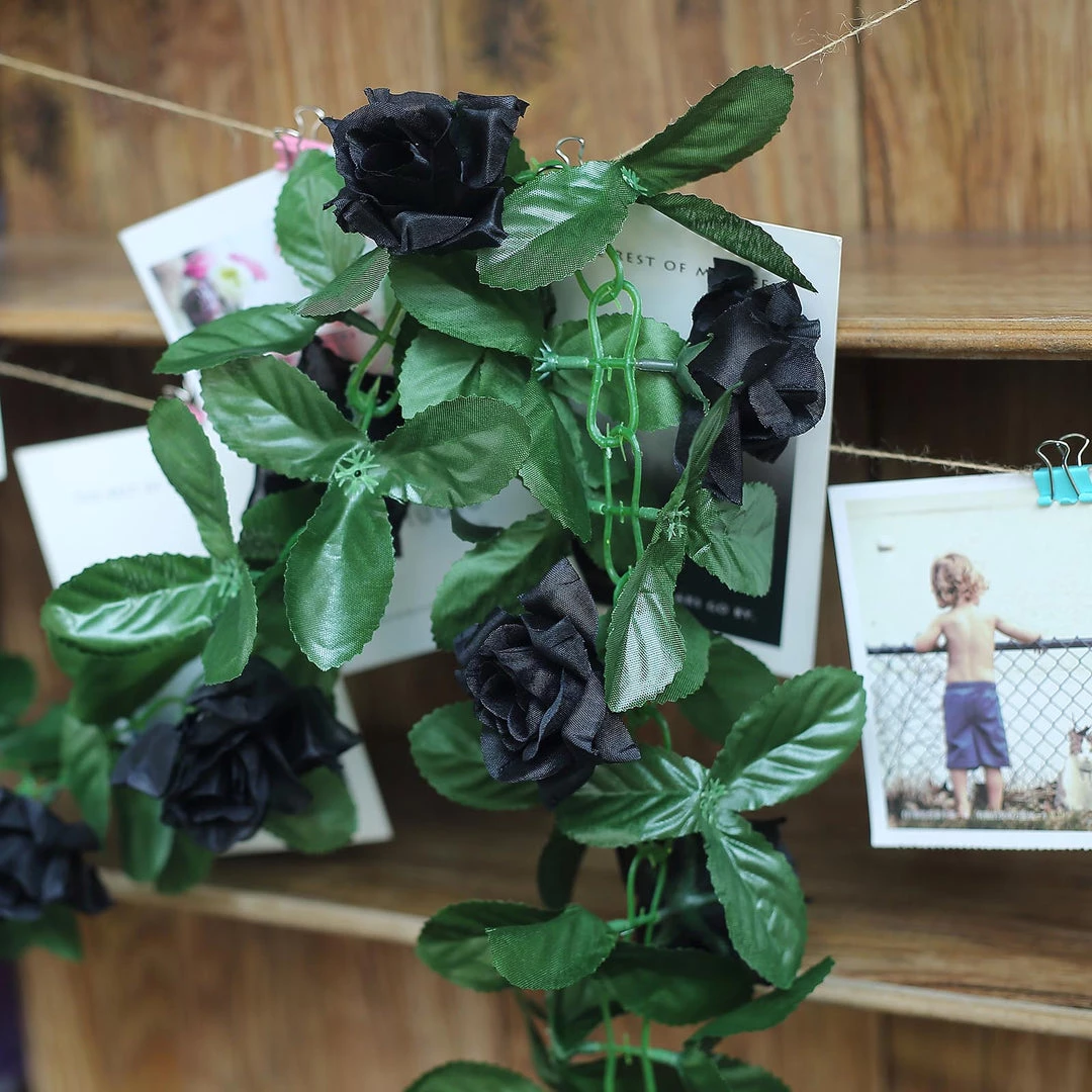 HIER_1210 6FT Rose Chain Garland UV Protected Artificial Flowers - Black 4 HIER_1210 6FT Rose Chain Garland UV Protected Artificial Flowers - Black