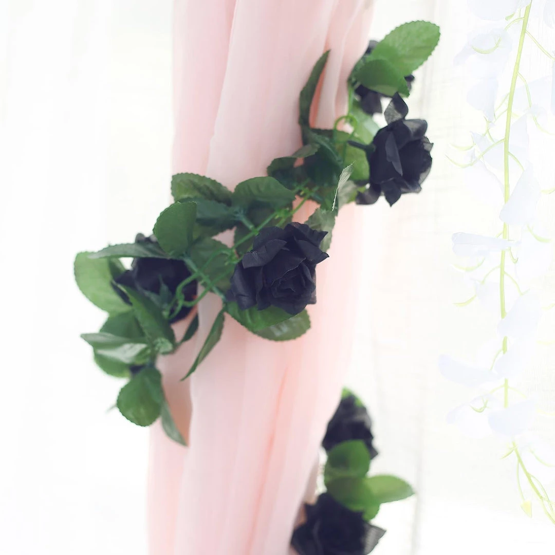 HIER_1210 6FT Rose Chain Garland UV Protected Artificial Flowers - Black 13 HIER_1210 6FT Rose Chain Garland UV Protected Artificial Flowers - Black