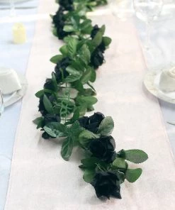 HIER_1210 6FT Rose Chain Garland UV Protected Artificial Flowers - Black