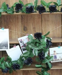 HIER_1210 6FT Rose Chain Garland UV Protected Artificial Flowers - Black 20 HIER_1210 6FT Rose Chain Garland UV Protected Artificial Flowers - Black