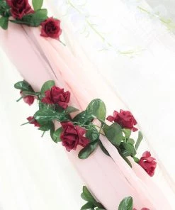 Silkflowersfactory Garlands Silk Rose Garland Artificial Flowers - Burgundy - 6 Ft 9 Silkflowersfactory Garlands Silk Rose Garland Artificial Flowers - Burgundy - 6 Ft