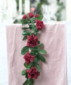 Silkflowersfactory Garlands Silk Rose Garland Artificial Flowers - Burgundy - 6 Ft
