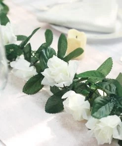 Silkflowersfactory Garlands Silk Rose Garland Artificial Flowers - Cream - 6 Ft