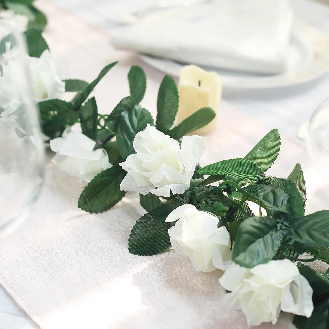 Silkflowersfactory Garlands Silk Rose Garland Artificial Flowers - Cream - 6 Ft 3 Silkflowersfactory Garlands Silk Rose Garland Artificial Flowers - Cream - 6 Ft