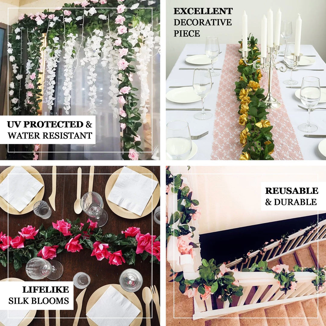 HIER_1210 6FT Rose Chain Garland UV Protected Artificial Flowers - Gold 6 HIER_1210 6FT Rose Chain Garland UV Protected Artificial Flowers - Gold