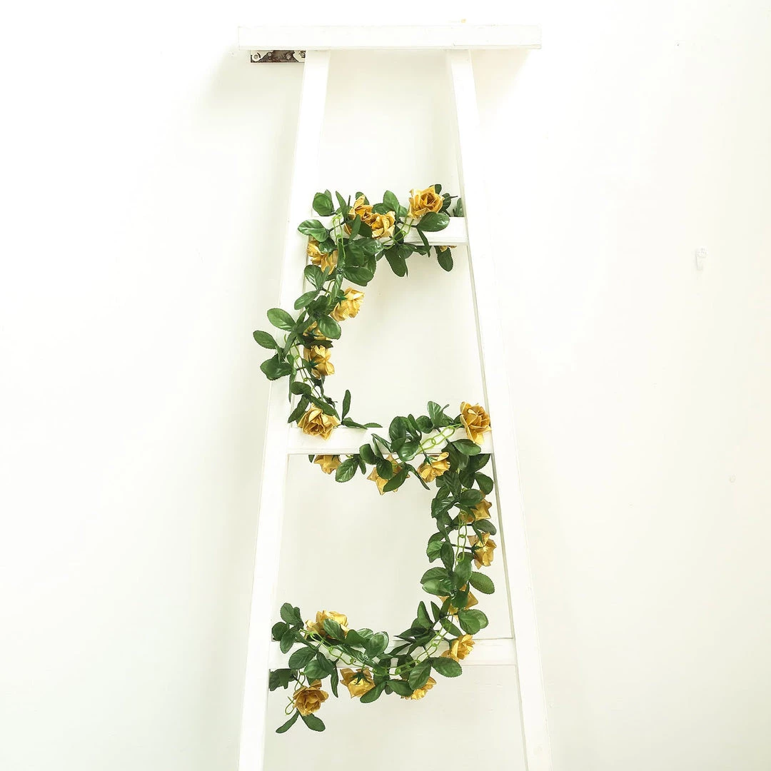 HIER_1210 6FT Rose Chain Garland UV Protected Artificial Flowers - Gold 12 HIER_1210 6FT Rose Chain Garland UV Protected Artificial Flowers - Gold