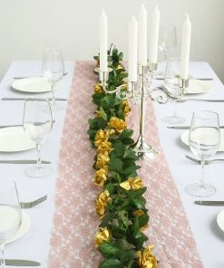HIER_1210 6FT Rose Chain Garland UV Protected Artificial Flowers - Gold