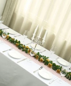 HIER_1210 6FT Rose Chain Garland UV Protected Artificial Flowers - Gold