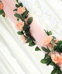 Silkflowersfactory Silk Rose Garland Artificial Flowers - Peach - 6 Ft Garlands 7 Silkflowersfactory Silk Rose Garland Artificial Flowers - Peach - 6 Ft Garlands