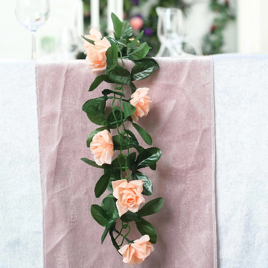 Silkflowersfactory Silk Rose Garland Artificial Flowers - Peach - 6 Ft Garlands 4 Silkflowersfactory Silk Rose Garland Artificial Flowers - Peach - 6 Ft Garlands