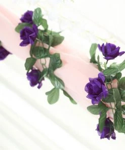 Silkflowersfactory Garlands Silk Rose Garland Artificial Flowers - Purple - 6 Ft