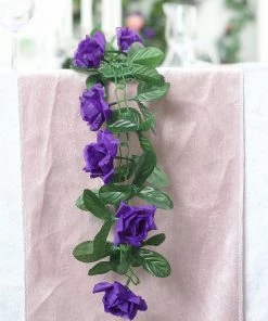 Silkflowersfactory Garlands Silk Rose Garland Artificial Flowers - Purple - 6 Ft