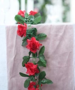 Silkflowersfactory Silk Rose Garland Artificial Flowers - Red - 6 Ft
