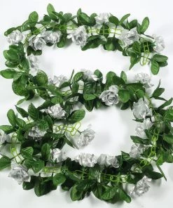 HIER_1210 6FT Rose Chain Garland UV Protected Artificial Flowers - Silver