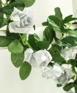 HIER_1210 6FT Rose Chain Garland UV Protected Artificial Flowers - Silver