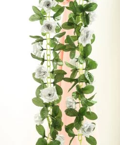 HIER_1210 6FT Rose Chain Garland UV Protected Artificial Flowers - Silver