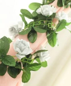 HIER_1210 6FT Rose Chain Garland UV Protected Artificial Flowers - Silver