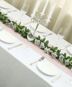 HIER_1210 6FT Rose Chain Garland UV Protected Artificial Flowers - Silver