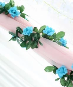 Silkflowersfactory Garlands Silk Rose Garland Artificial Flowers - Turquoise - 6 Ft