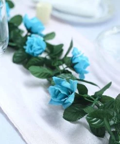 Silkflowersfactory Garlands Silk Rose Garland Artificial Flowers - Turquoise - 6 Ft