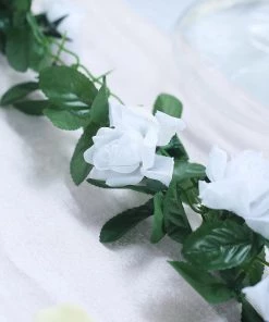 Silkflowersfactory Garlands Silk Rose Garland Artificial Flowers - White - 6 Ft
