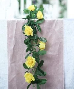 Silkflowersfactory Garlands Silk Rose Garland Artificial Flowers - Yellow - 6 Ft