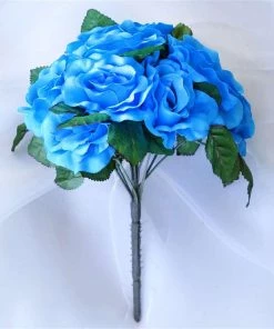 Silkflowersfactory Bouquets Velvet Rose Bouquet Artificial Flowers- Turquoise