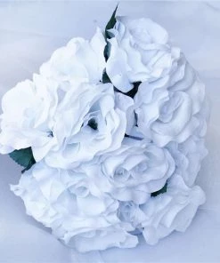 Silkflowersfactory Velvet Rose Bouquet Artificial Flowers- White Bouquets