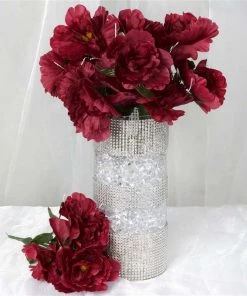 Silkflowersfactory Small Peony Bush Artificial Silk Flowers - Burgundy