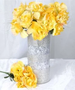 Silkflowersfactory Small Peony Bush Artificial Silk Flowers - Yellow