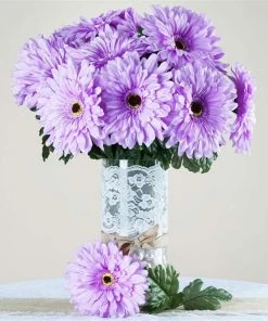 Silkflowersfactory Gerbera Daisy Bush Artificial Silk Flowers - Lavender