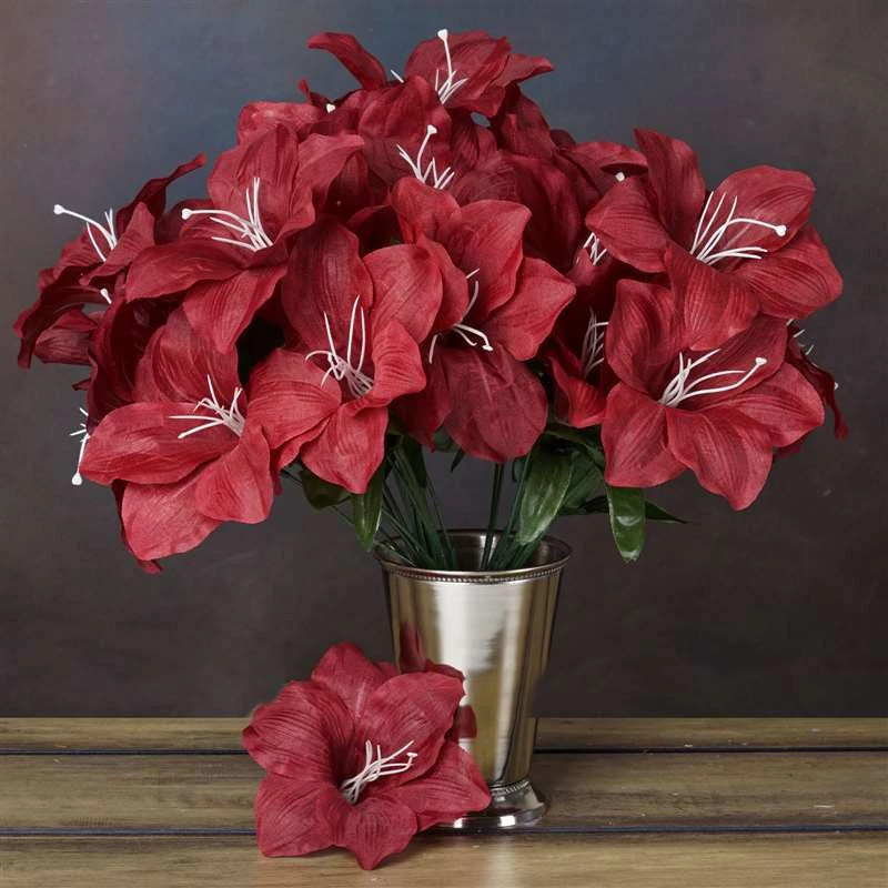 Silkflowersfactory Eastern Lily Bush Artificial Silk Flowers - Burgundy 3 Silkflowersfactory Eastern Lily Bush Artificial Silk Flowers - Burgundy