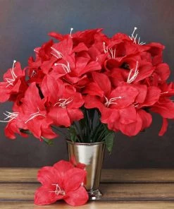 Silkflowersfactory Eastern Lily Bush Artificial Silk Flowers - Red