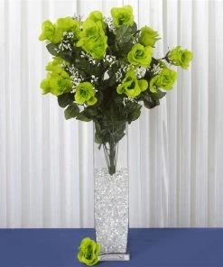 Silkflowersfactory Long Stem Rose Bush Artificial Silk Flowers - Lime Green