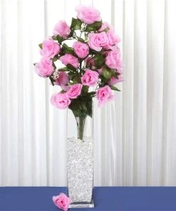 Silkflowersfactory Long Stem Rose Bush Artificial Silk Flowers - Pink Long Stem Roses