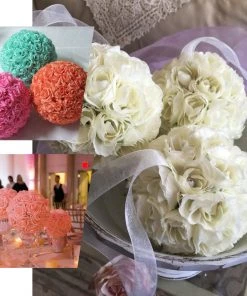 HIER_1500 2 Pack | 7" White Flower Ball Silk Rose Pomander Kissing Ball Kissing Balls 23 HIER_1500 2 Pack | 7