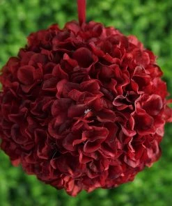 Silkflowersfactory Hydrangea Kissing Ball Artificial Silk Flowers - Wine - 4 Pack Kissing Balls