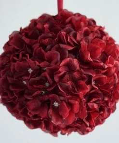 Silkflowersfactory Hydrangea Kissing Ball Artificial Silk Flowers - Wine - 4 Pack Kissing Balls
