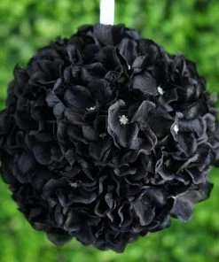 Silkflowersfactory Kissing Balls Hydrangea Kissing Ball Artificial Silk Flowers - Black - 4 Pack