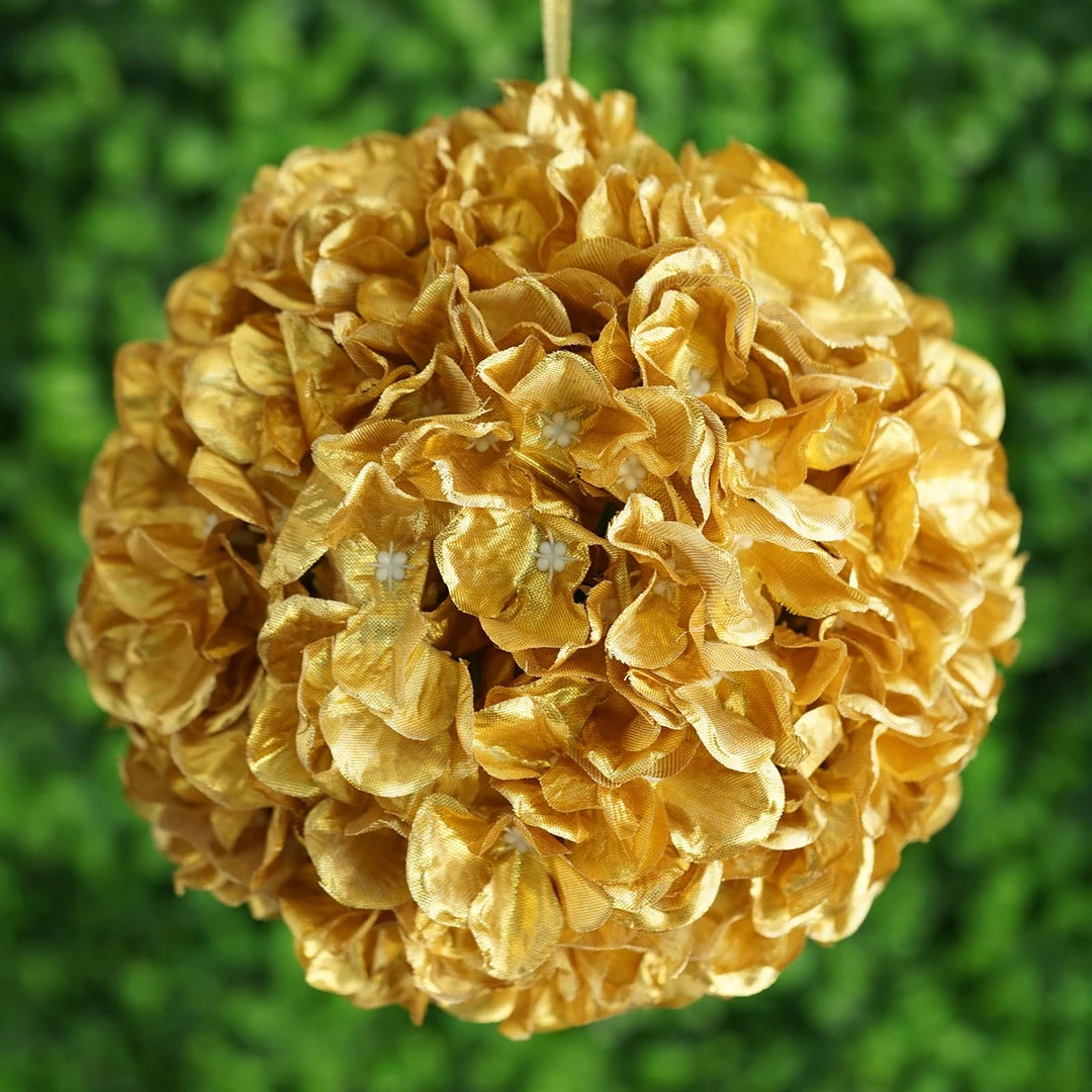 Silkflowersfactory Kissing Balls Hydrangea Kissing Ball Artificial Silk Flowers - Gold - 4 Pack 3 Silkflowersfactory Kissing Balls Hydrangea Kissing Ball Artificial Silk Flowers - Gold - 4 Pack