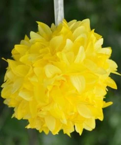 Silkflowersfactory Dahlia Kissing Ball Artificial Silk Flowers - Yellow - 4 Pack