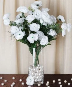 Silkflowersfactory Ranunculus Bush Artificial Silk Flowers - White