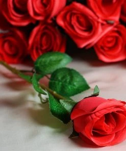 Silkflowersfactory Long Stem Rose Bud Artificial Silk Flowers - Red Long Stem Roses