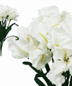 Silkflowersfactory Large Iris Bush Artificial Silk Flowers - White