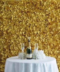 Silkflowersfactory Hydrangea Artificial Flower Wall Mat Panel - Gold - 4 Panels Wall Panels